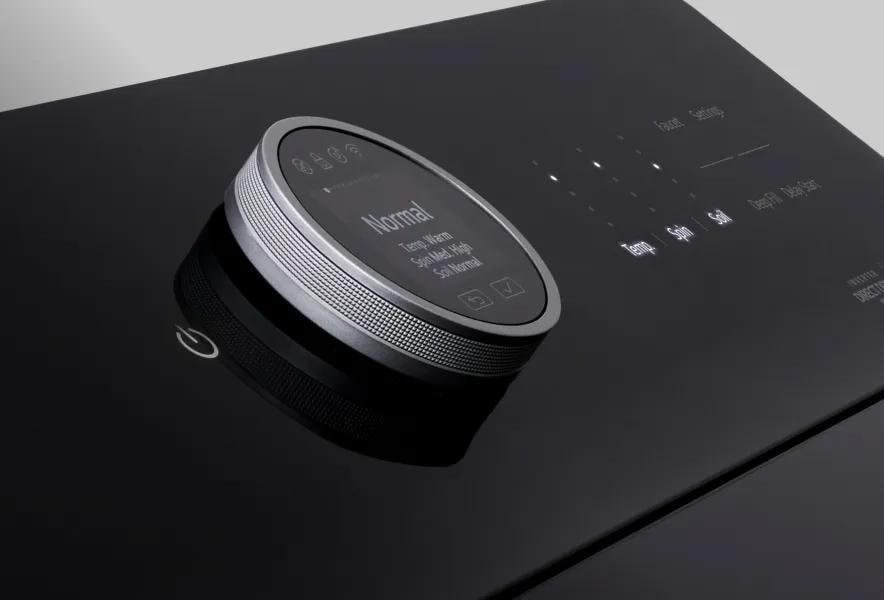 Close-up of the digital dial control on an LG washer.