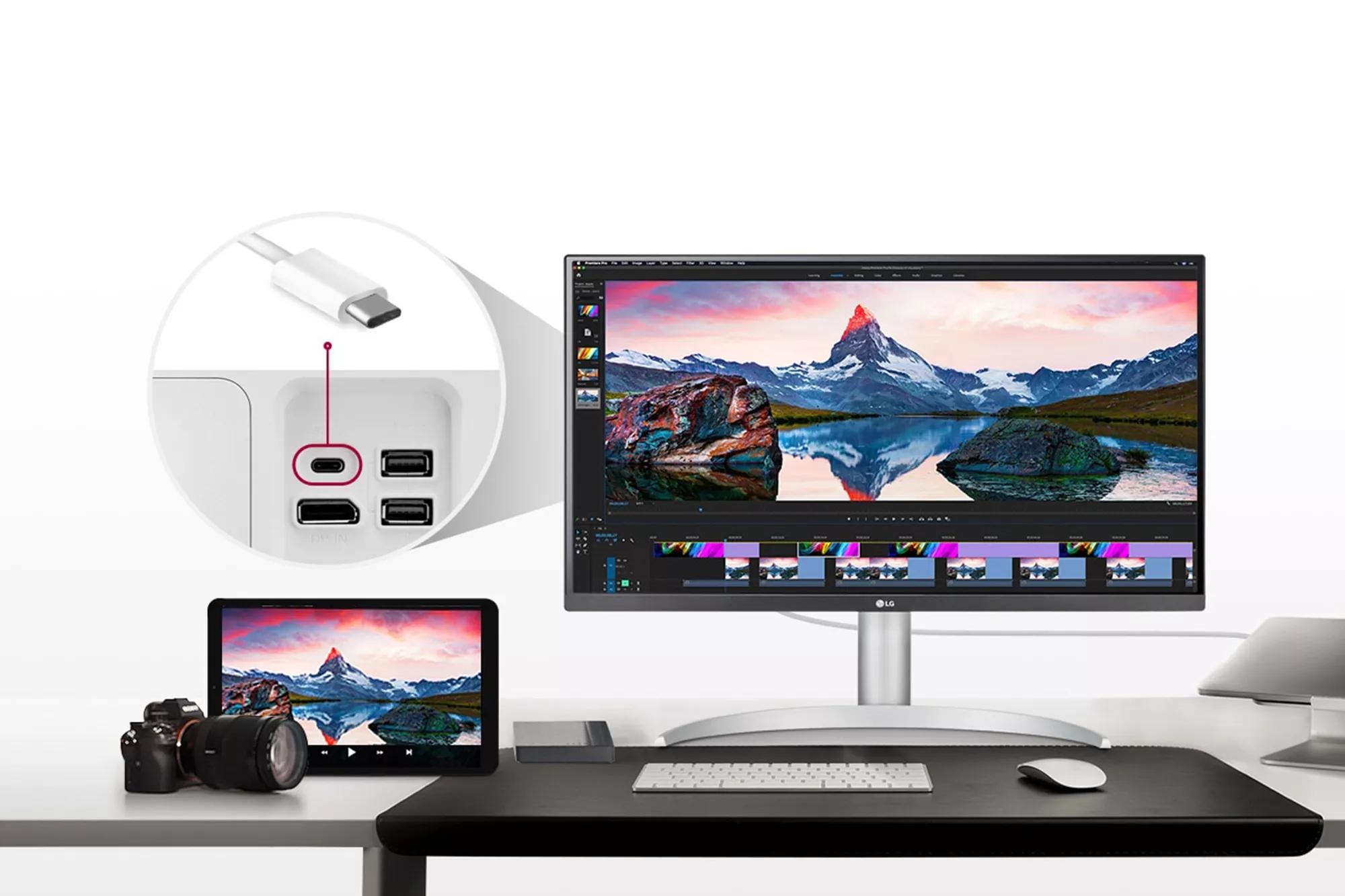 Monitor LG 27UP850-W de 27 pulgadas, pantalla IPS UHD (3840 x 2160),  pantalla VESA HDR 400, DCI-P3, gama de colores del 95%, USB-C, pantalla  prácticamente sin bordes de 3 lados, soporte ajustable