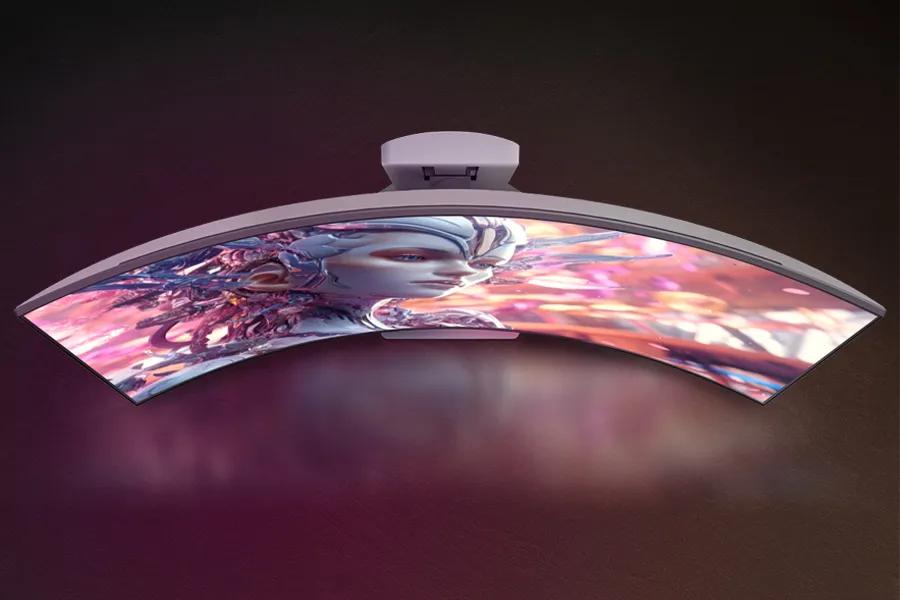 LG 34GX90SB-W 34-Inch Curved OLED Gaming Monitor with colorful gaming content displayed on screen