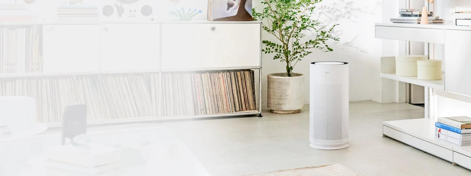 An LG AeroHit is a stylish and sun-filled living room.