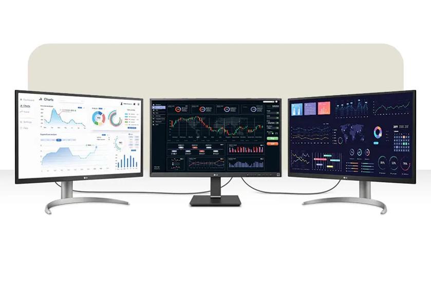 An LG all-in-one cloud device connected to two LG monitors.