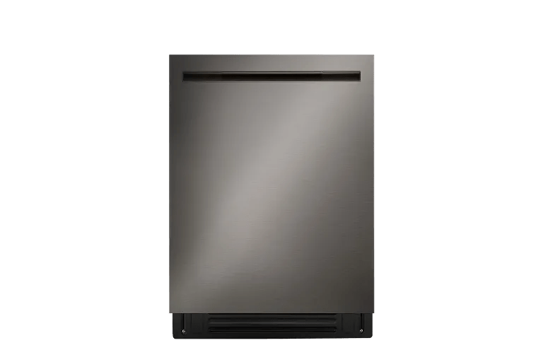 A front-facing image of an LG LDNPH753D top control dishwasher.