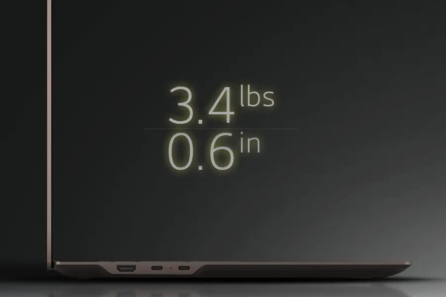 LG Gram 17Z90UB-H_AU99U3 Laptop featuring ultra-lightweight design at 3.4 lbs and thin 0.6 in profile - Side View