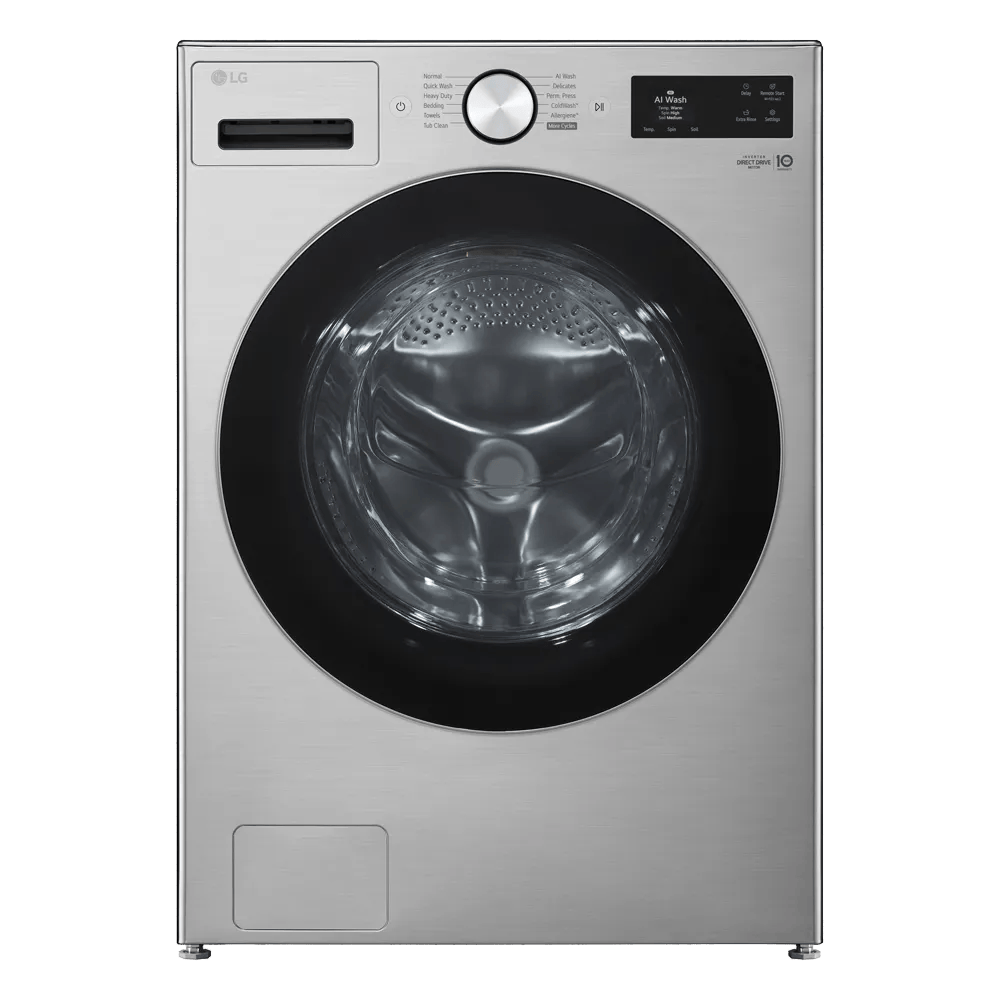 Front view of the gray front-load WM5800 washer.