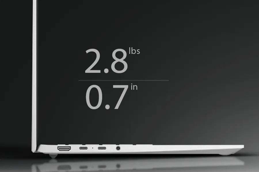 LG Gram 15Z90U-H.AU87U1 laptop featuring ultra-lightweight design at 2.8 lbs and slim 0.7-Inch profile with side ports visible