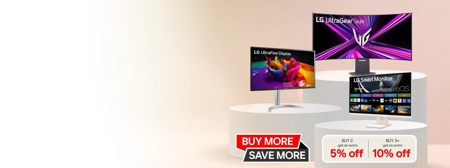 “Buy More Save More” title badge. A group of monitors appear side-by-dide.