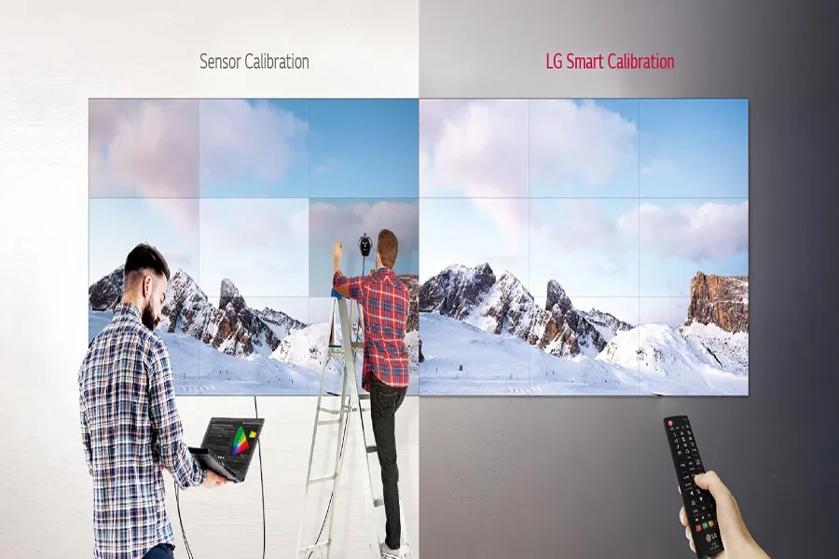 Comparison of sensor calibration and LG Smart Calibration on a multi-panel display.