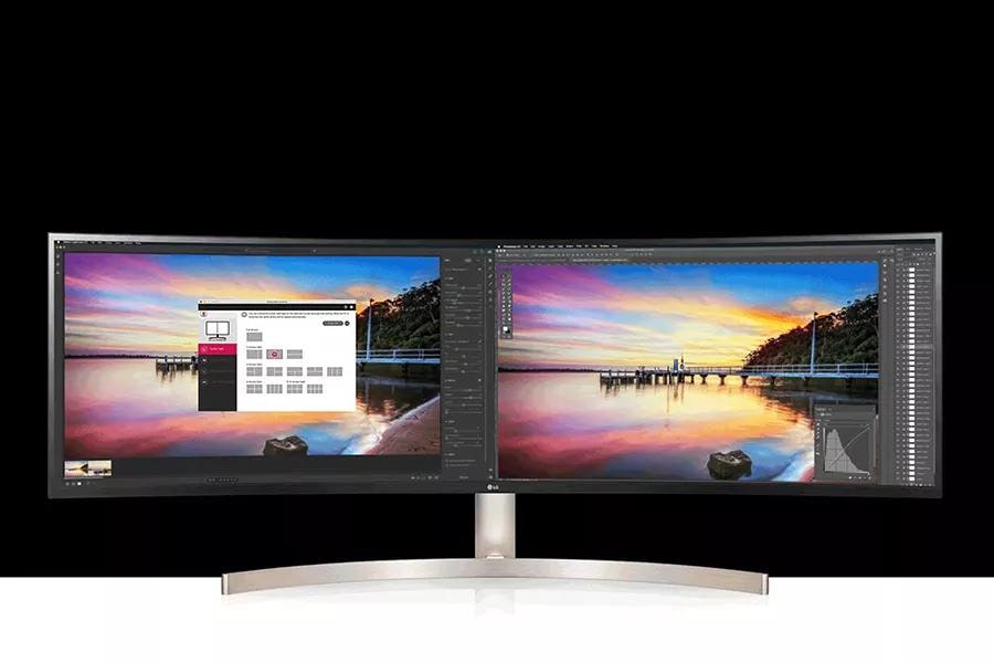 2 x LG 49WL95C-W 49 32:9 Curved UltraWide 5K HDR IPS Monitors With HDMI,  Display Port, and USB-C Cables, + LCD Cleaning Kit, and Electronics Basket  MicroFiber Cloth - Dual Monitor Bundle 