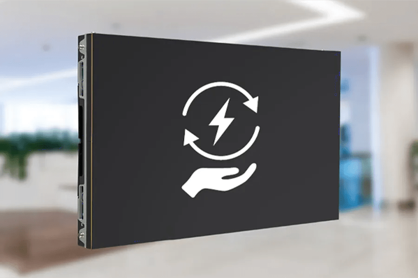 Black electronic device with a symbol of a hand, circle, and lightning bolt.