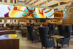 Marriott hotel lobby with dazzling LG Direct View LED display