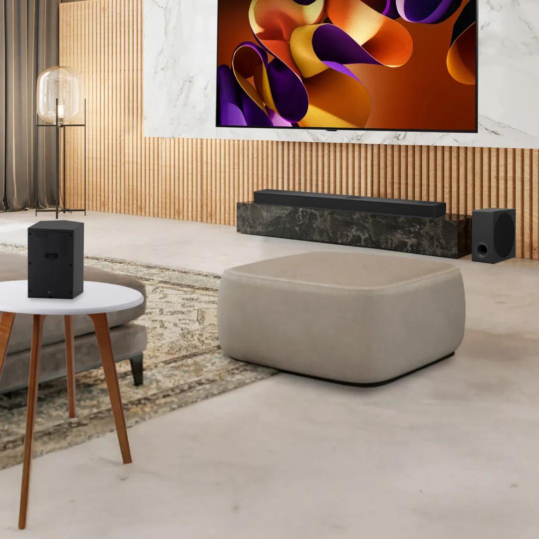 LG TV and soundbar in a living room setting.