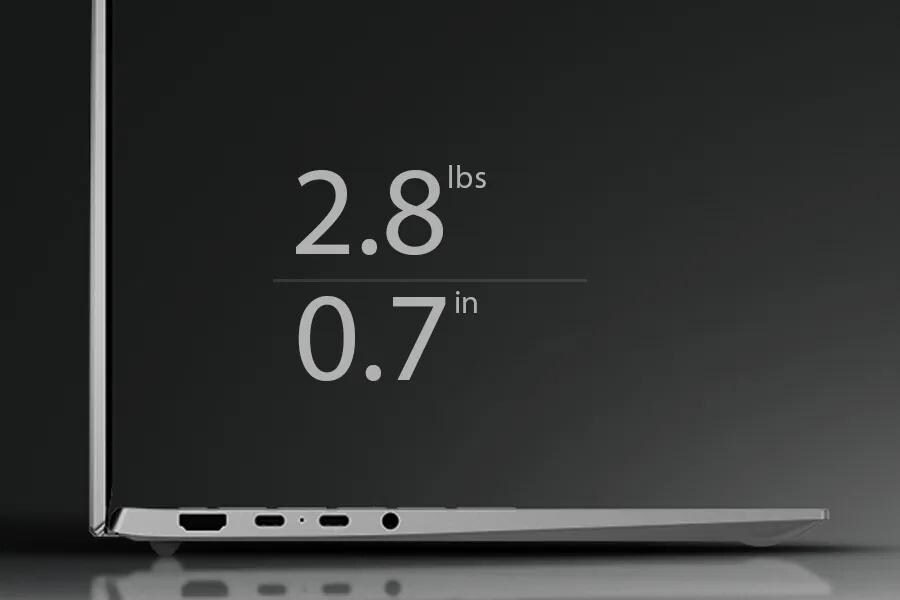 LG Gram 15Z95U-G-AU87U1 Laptop featuring ultra-lightweight design at 2.8 lbs and slim 0.7 in profile with side ports visible