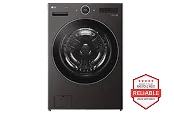 Front view of dark gray front load washer with America's Most Reliable Line of Appliances badge at the bottom right.