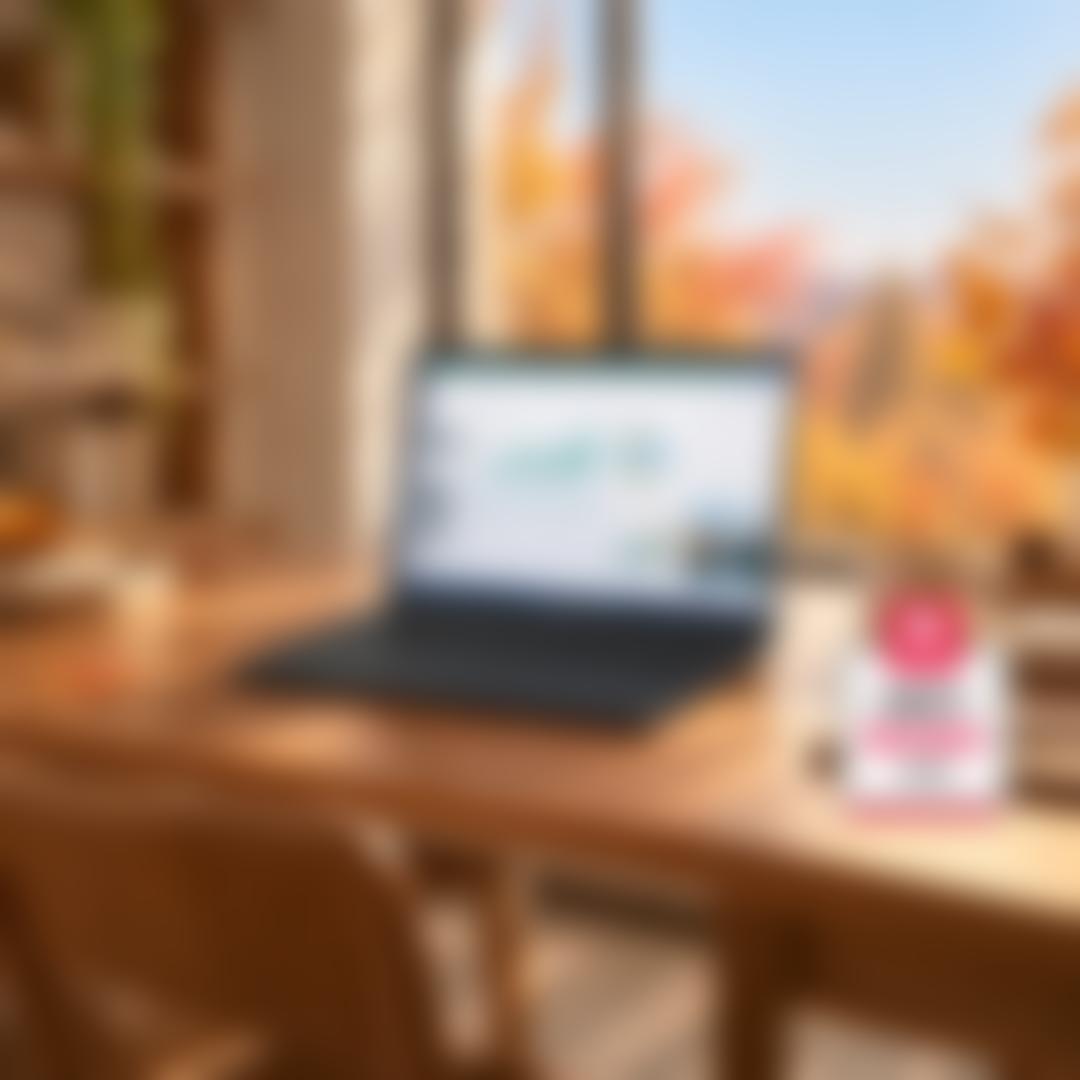 An LG laptop on a wooden table showing charts and a spreadsheet, beside a window with autumn foliage, with a PCMag Best Brands 2026 badge.”