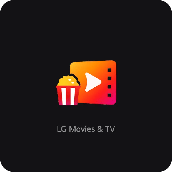 LG Movies & TV app icon featuring a popcorn bucket and film reel play button graphic.