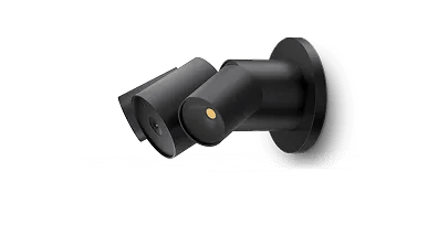 Two LG outdoor flood light security cameras mounted on a wall bracket in matte black finish
