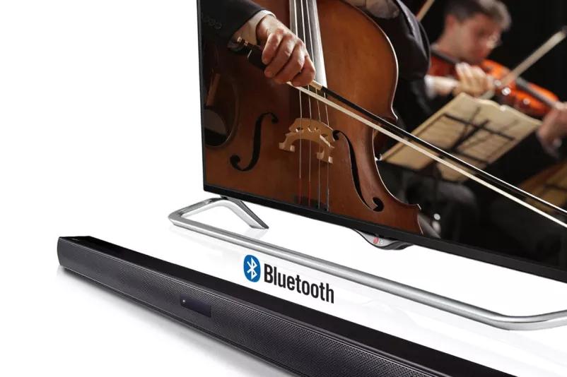 -30 degree side view of sound bar and lower part of a TV