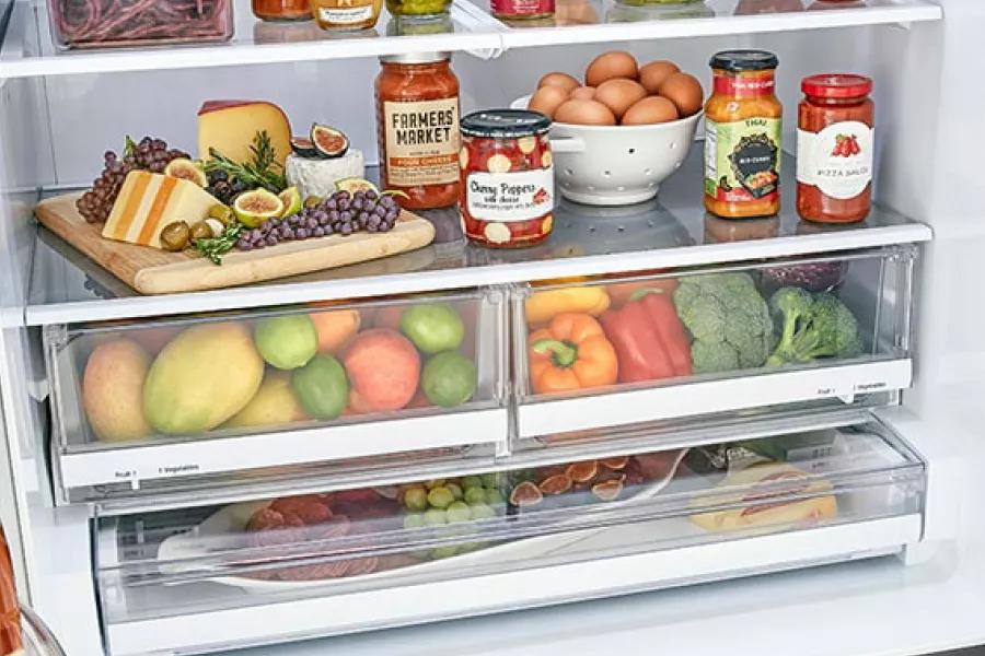 LG refrigerator interior showcasing fresh produce