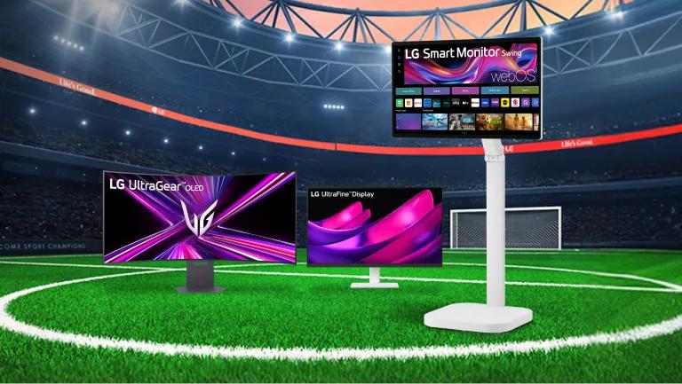 LG Monitors appear on a field within a soccer stadium.