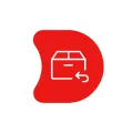 Icon of a shipping box with a backwards arrow.