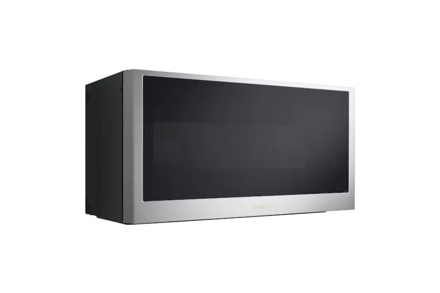 MHEU1738X Over-the-Range Microwave with sleek stainless steel frame and black glass door - Side Angle