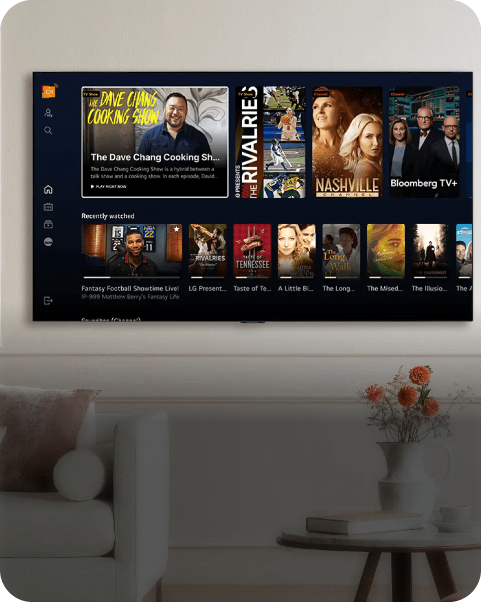 A television screen showcasing multiple movies and TV shows, highlighting a colorful selection of entertainment options.