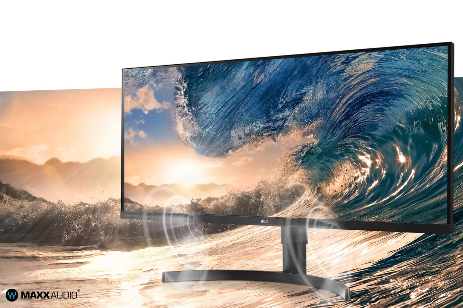 Image of a side view of a monitor demonstrating MAXX AUDIO feature