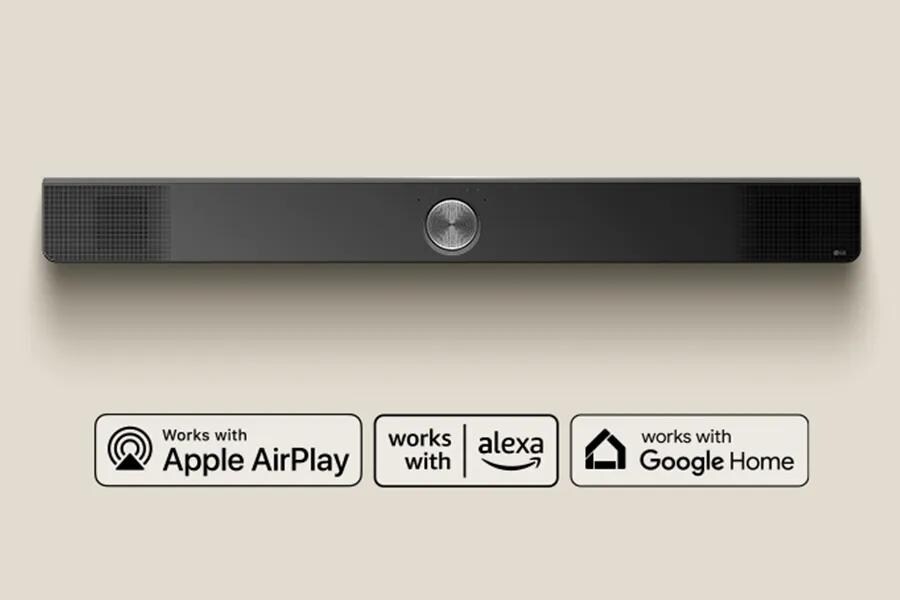 Soundbar with voice assistant logos