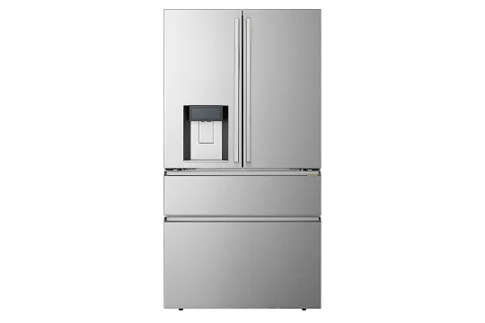 LG SIGNATURE four-door French door refrigerator with external water and ice dispenser, front view