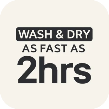 An icon that reads 'Wash & Dry as Fast as 2 Hours.'