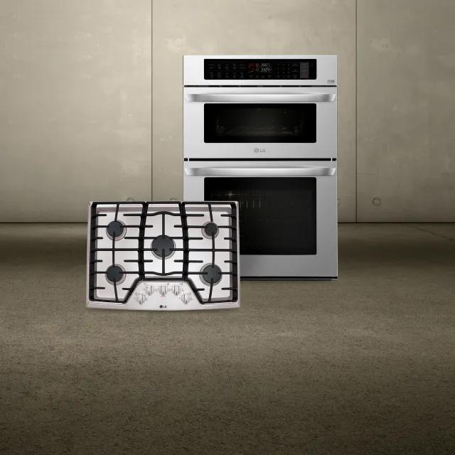 An LG Wall Oven and cooktop appear side-by-side on a white background.