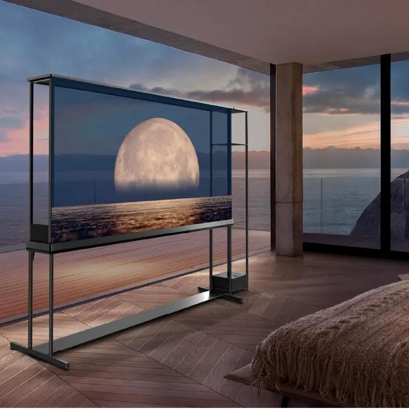OLED T4 on a stand in a bedroom.