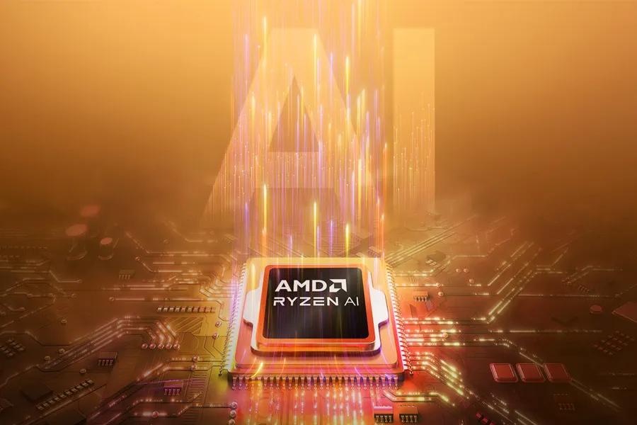 LG Gram 15Z95U-G.AU87U1 Laptop with AMD Ryzen AI processor shown on circuit board with glowing light beams representing processing power