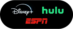 Disney+, Hulu and ESPN logos on a blue gradient background.