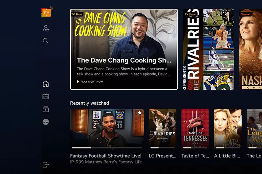 The LG Channels interface, featuring a variety of content to watch.