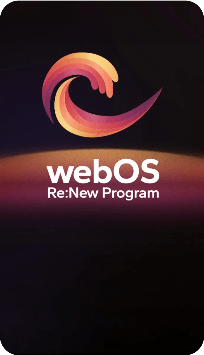 Logo of the WebOS Re:New program, featuring modern design elements and vibrant colors representing innovation and support.