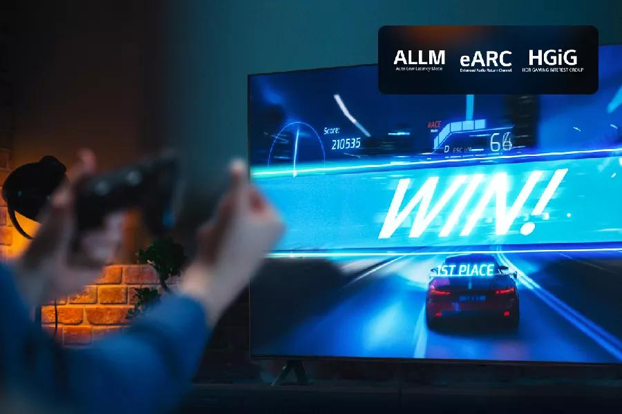 A person plays a race car video game.