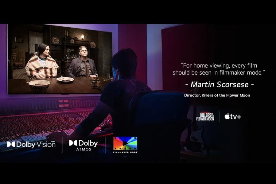 Movie scene playing in dark room environment