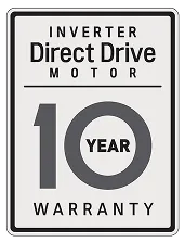 Inverter direct drive motor 10 year warranty badge