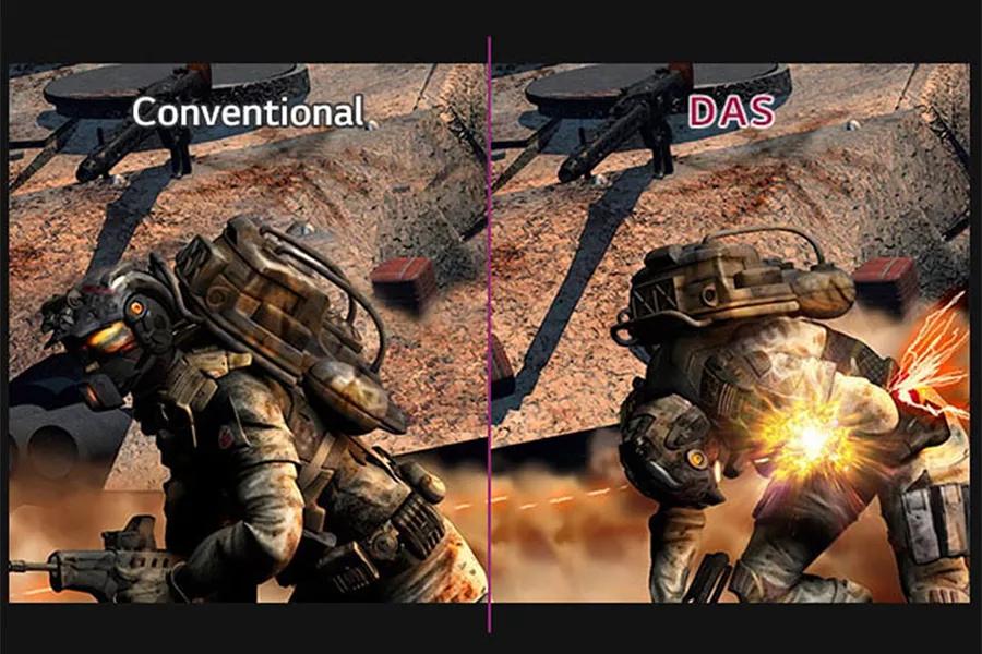 soldiers in a video game split screen comparison of graphics