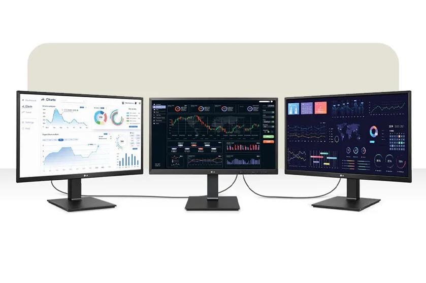 An LG all-in-one cloud device connected to two LG monitors.