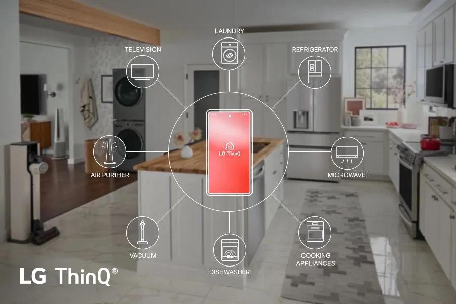 LG LRFLC2726S French Door Refrigerator with LG ThinQ app connectivity to control laundry, television, air purifier, vacuum, dishwasher, cooking appliances, microwave and refrigerator from smartphone
