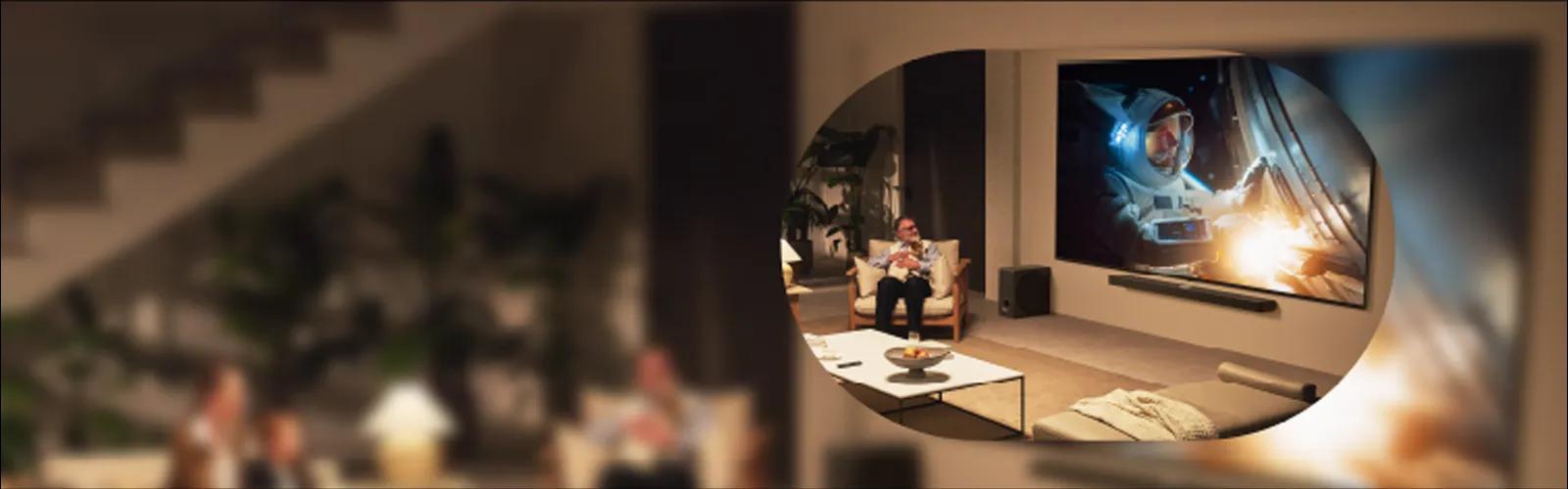 A wall-mounted TV in a living room.