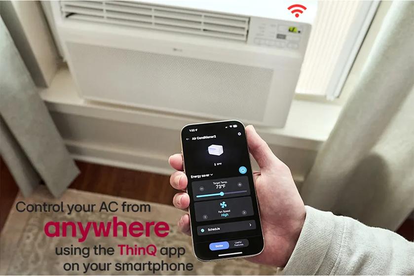 
Control your AC from
anywhere
using the ThinQ app BU on your smartphone
+-Air Conditioner2
Energy saver
Target Tog 73°F
Schedule
High
Pets
