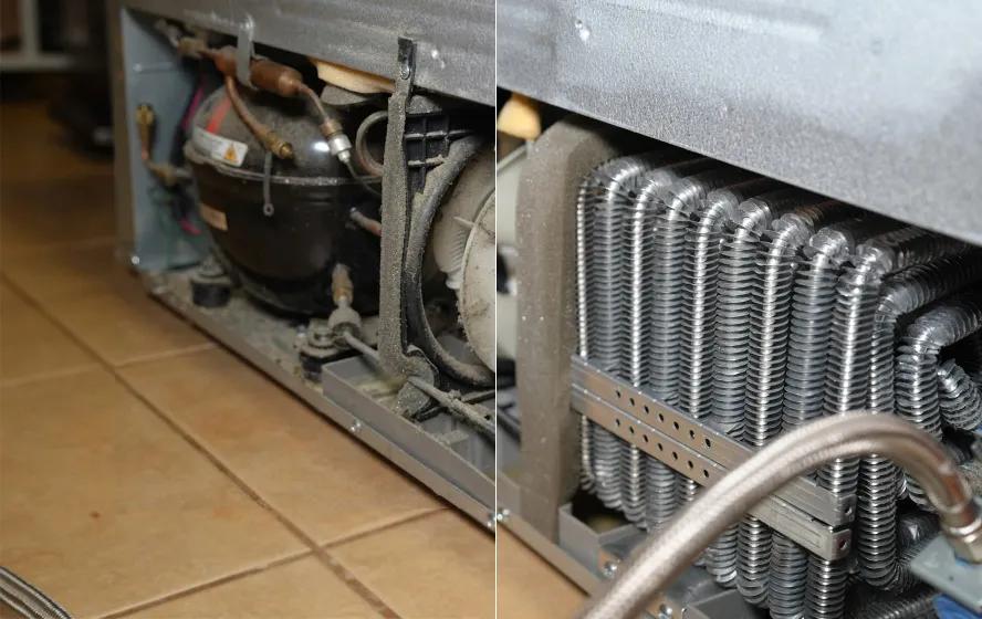 Refrigerator coils before and after cleaning