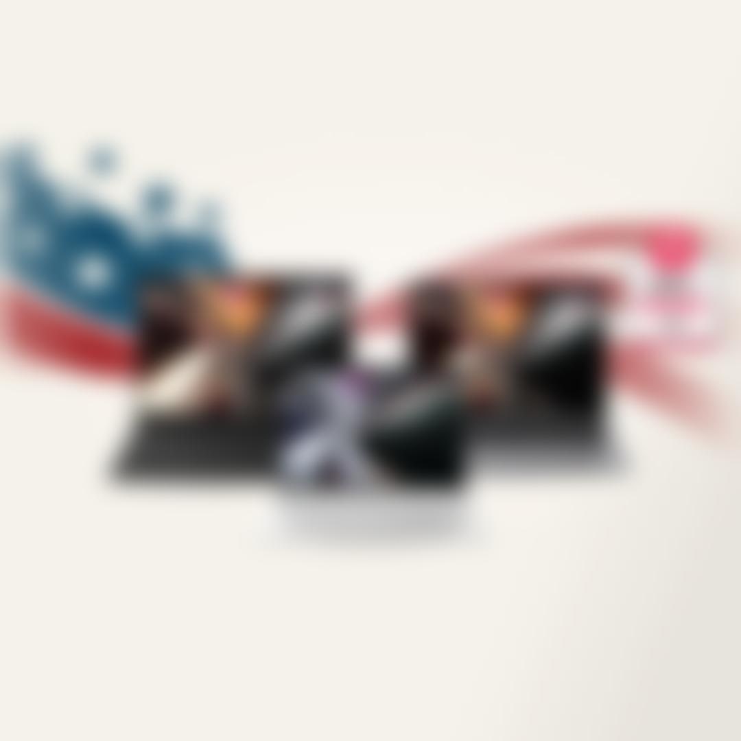 Three LG gram laptops displayed against a patriotic American flag graphic for Labor Day, featuring two LG gram Pro AI laptops and one LG gram AI laptop, with PC Mag Best Brands 2026 badge.