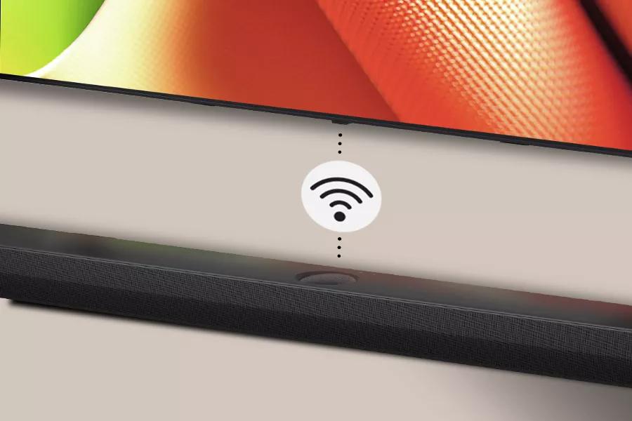 The LG LR65 connects wirelessly to a speaker below it.