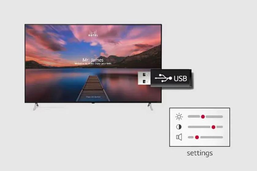 LG Hospitality TV showing USB settings.