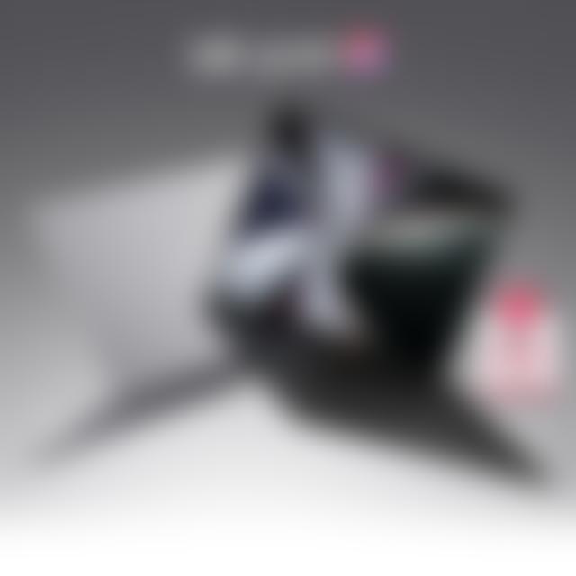 LG gram AI laptop in dark gray shown floating at an angle against a gray background with the screen open displaying an abstract swirl graphic.