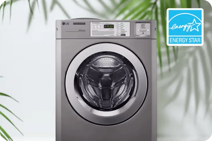 LG commercial front-load washer in graphite with ENERGY STAR badge